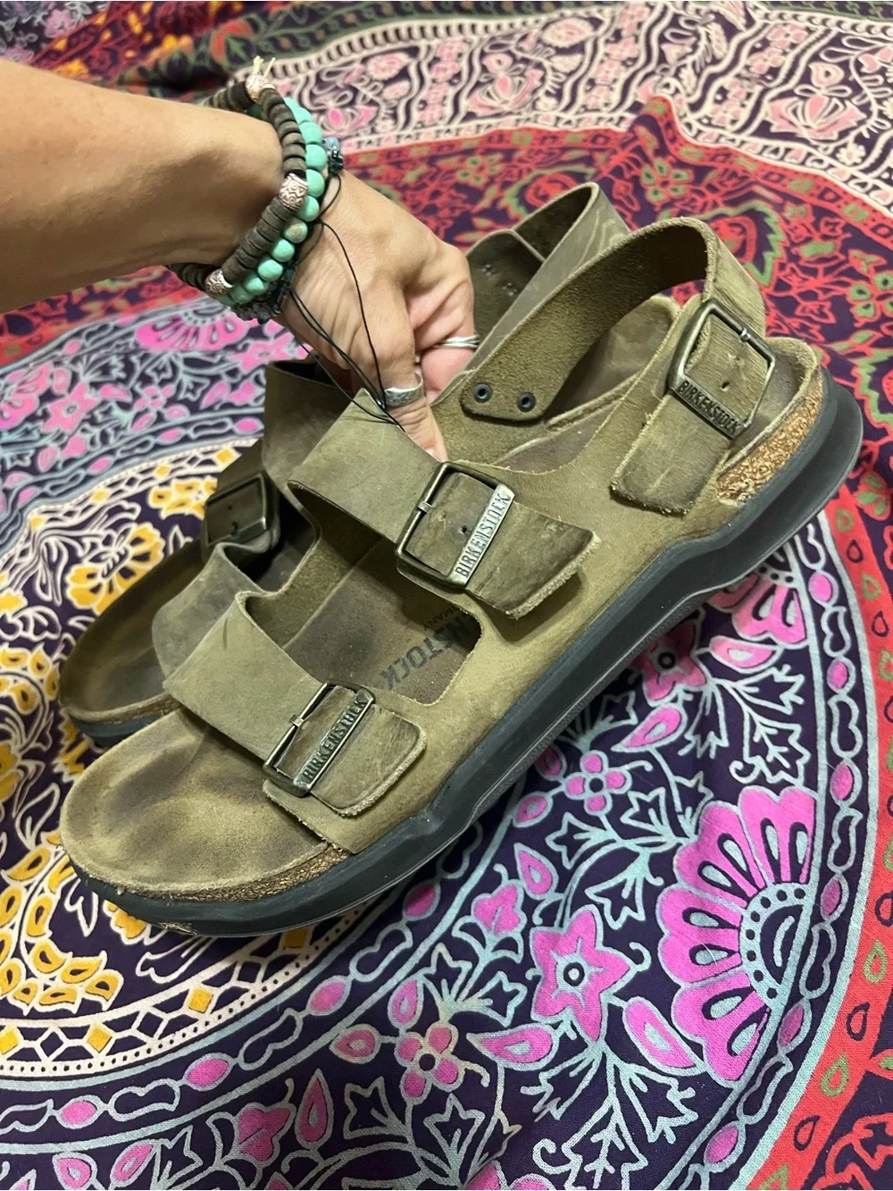 Birkenstock Milano crosstown Rugged Leather Sandals Khaki size 44